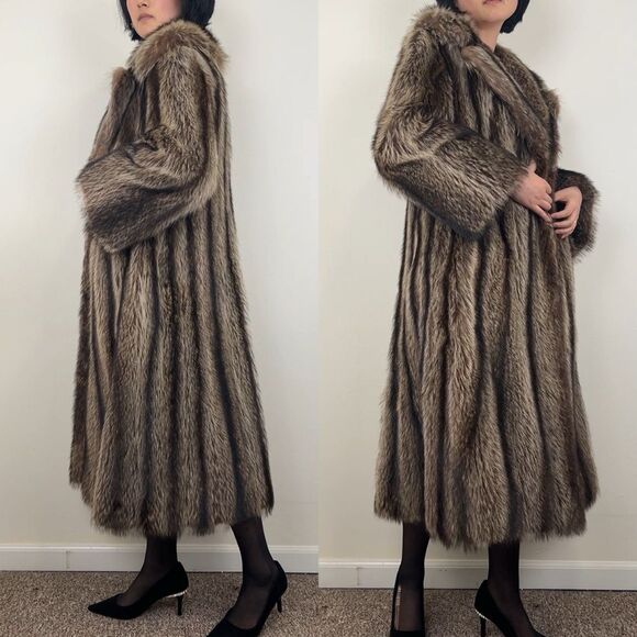 Vintage Fur by Robert Detroit Raccoon Genuine Fur Full Length Coat Overcoat - Picture 3 of 8